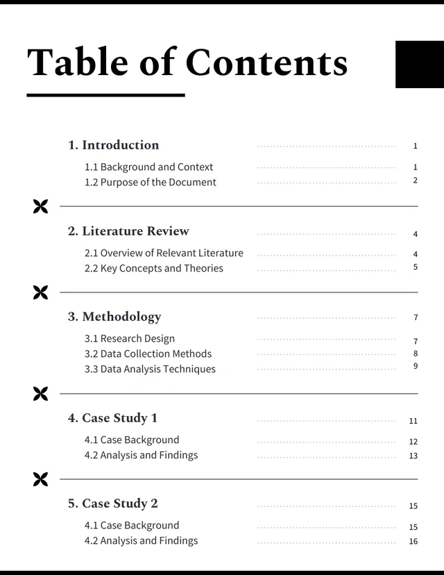 Minimalist Clean Simple Black and White Report Table of Contents Template