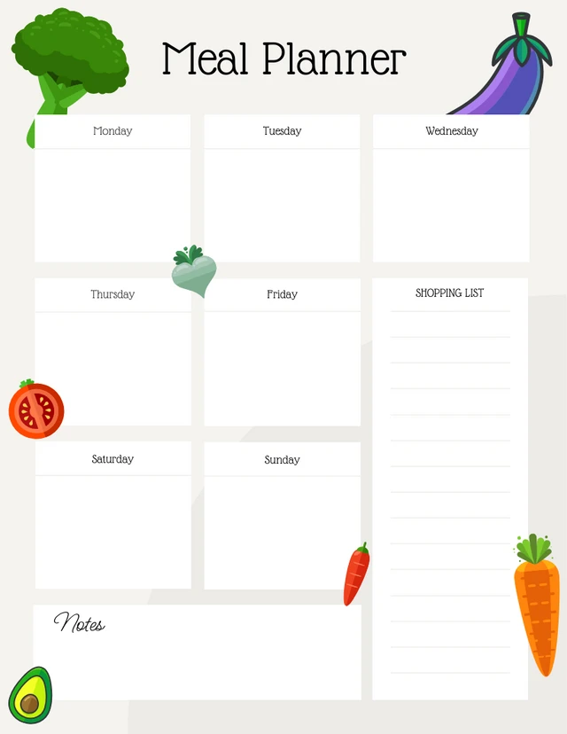 Minimalist Vegetable Meal Planner Template