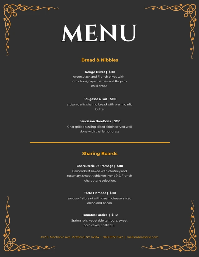 Black Classic Retro French Menu Template