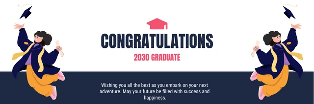 White Red And Navy Modern Illustration Congratulation Graduation Banner Template