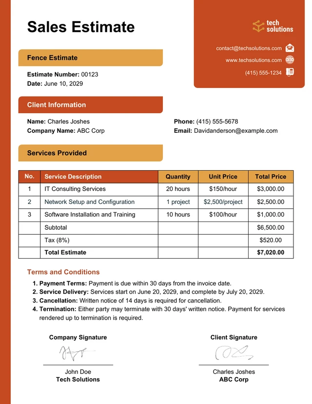 Sales Estimate Template