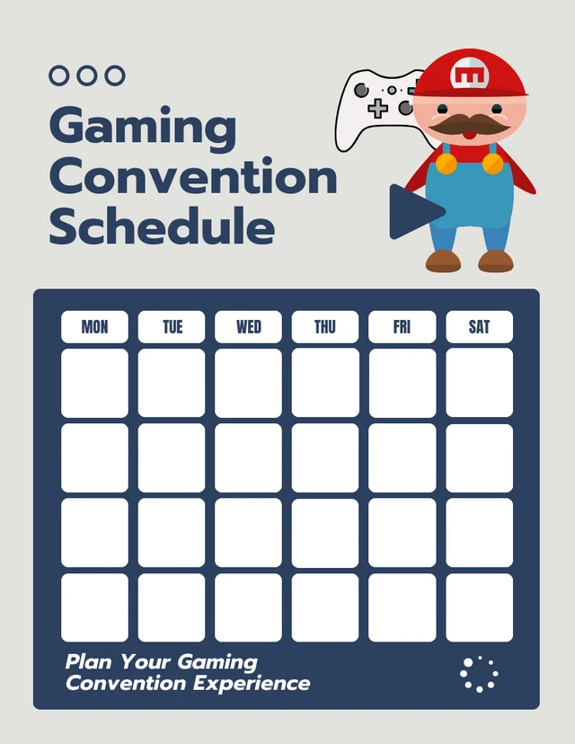 Light Grey And Blue Simple Illustration Gaming Convention Schedule Template