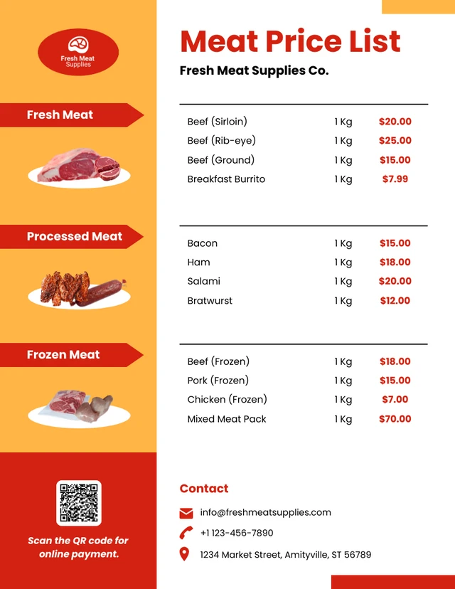 Meat Price List Template