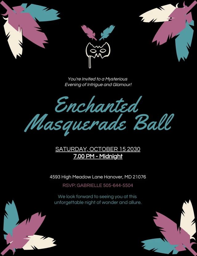 Black And Colorful Illustration Masquerade Invitation Template