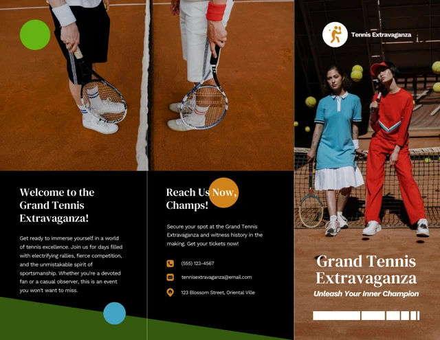 Orange and Blue Tennis Tournament Tri-fold Brochure - Page 1