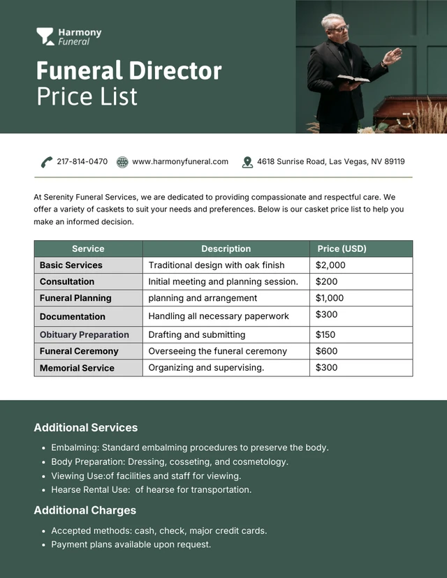 Funeral Director Price List Template