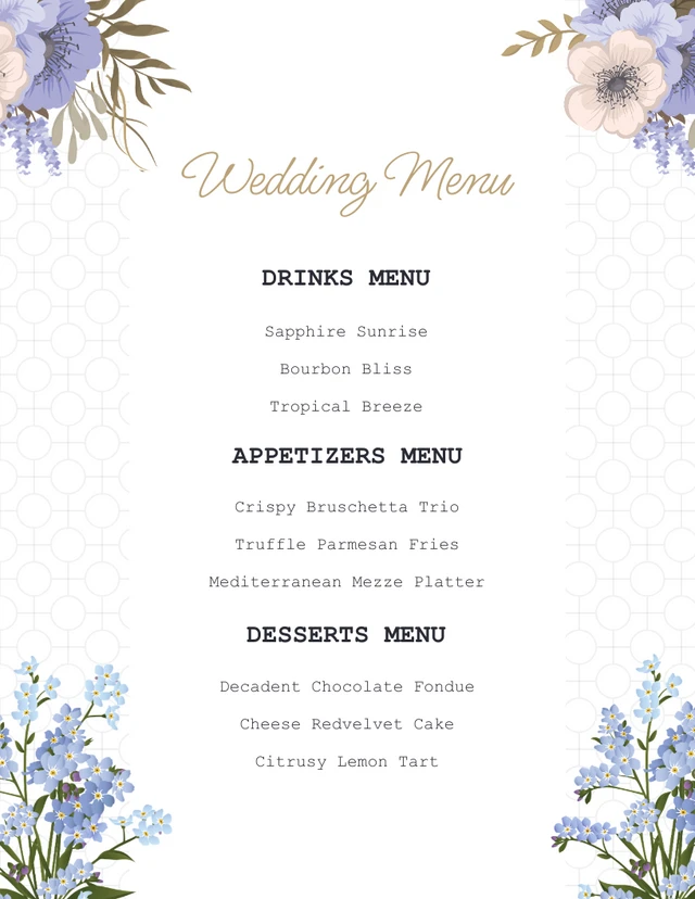 White Modern Floral Wedding Menu Template