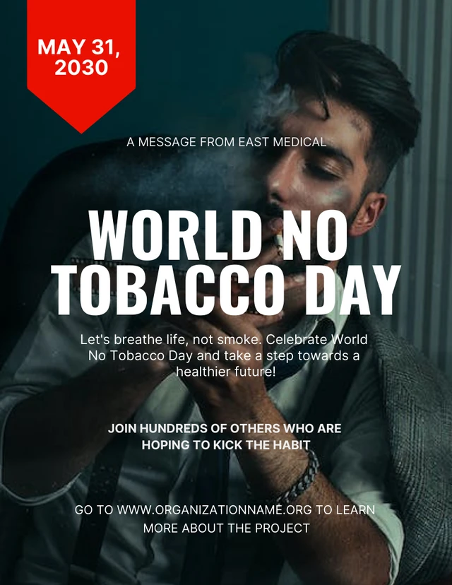 Dark Simple Photo World No Tobacco Day Campaign Poster Template