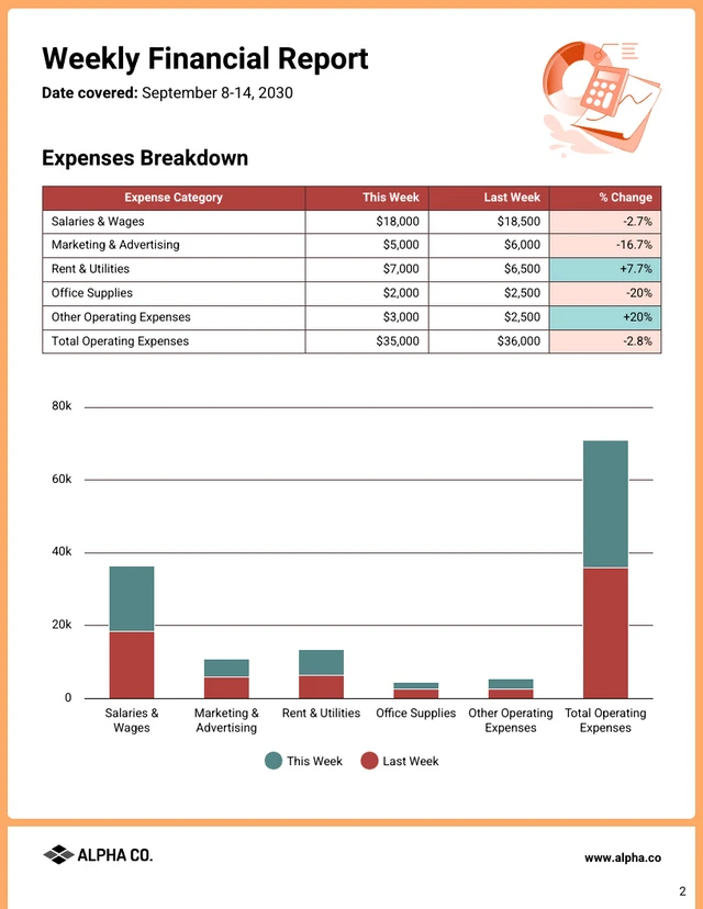 Weekly Financial Report Template - Page 2