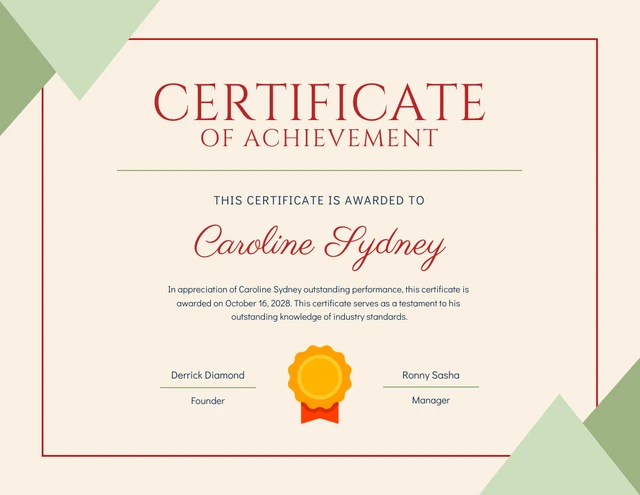 Light Yellow And Green Minimalist Geometric Achievement Certificate Template