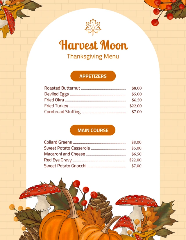 Yellow Modern Illustration Thanksgiving Menu Template