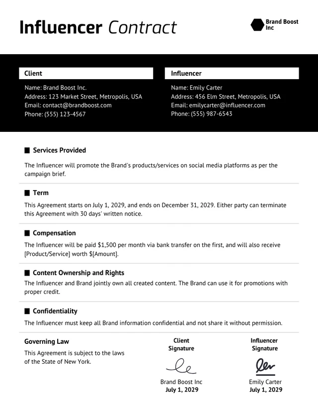 Influencer Contract Template