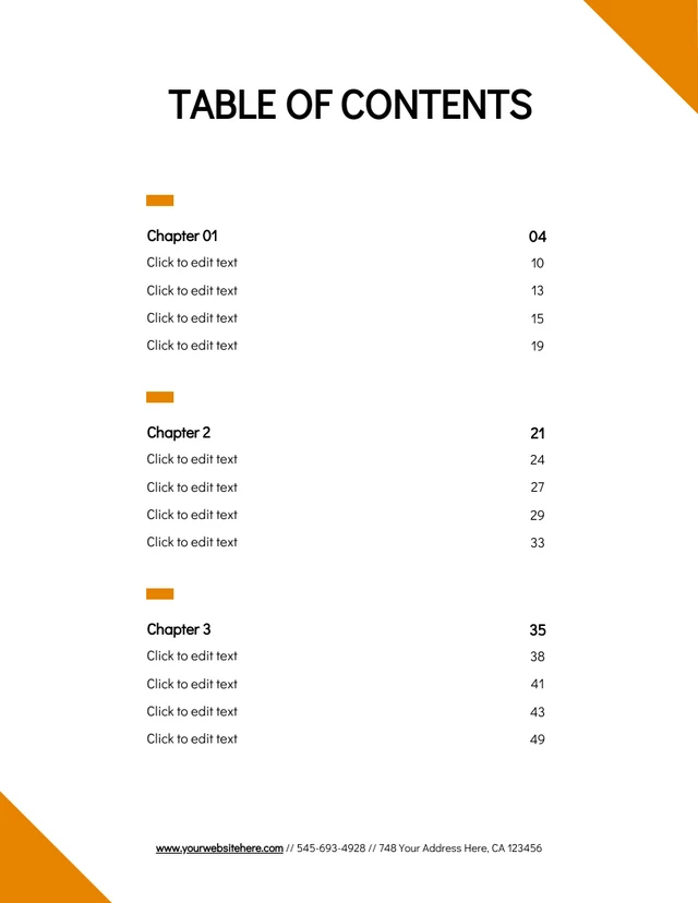 Minimalist Blank Editable Book Table of Contents Template