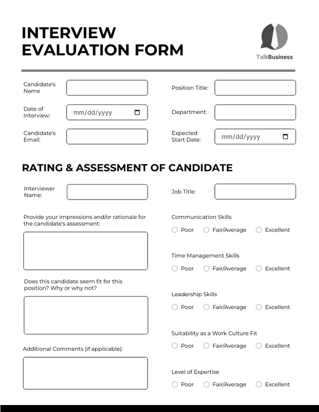 Clean Simple Interview Form Template