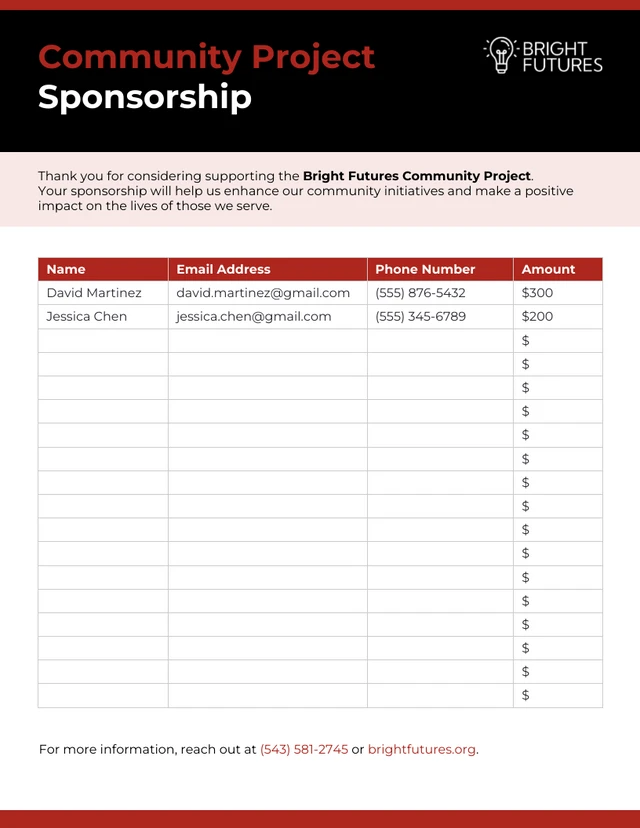 Modern White Red and Black Sponsorship Form Template