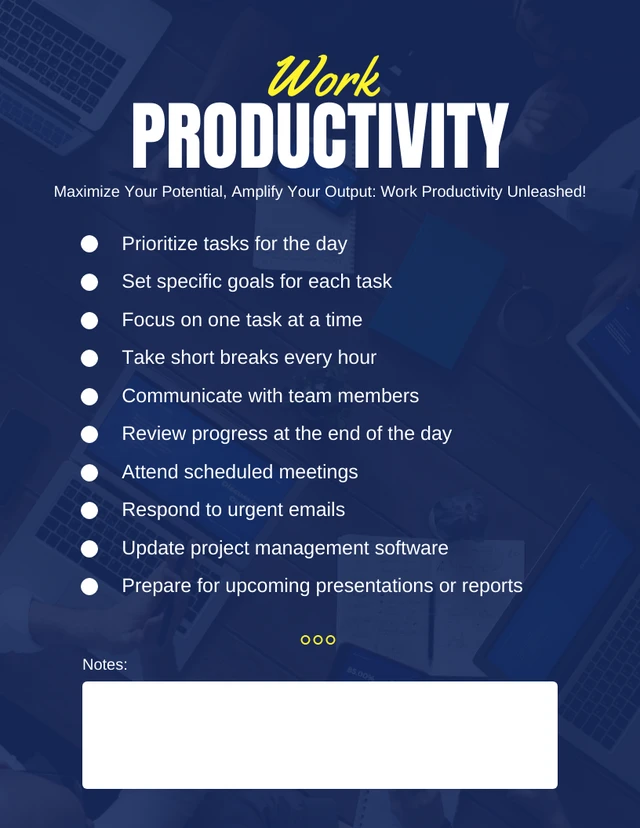 Navy Modern Minimalist Work Productivity Daily Checklist Template