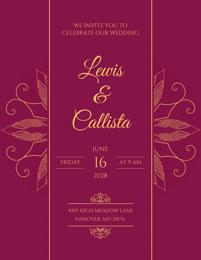 Maroon and Gold Wedding Reception Template
