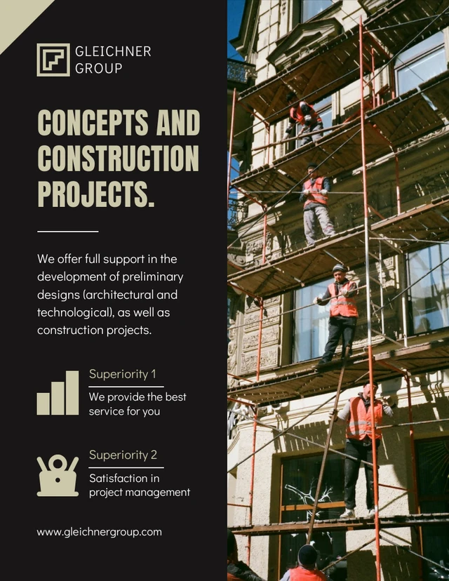 Dark Grey Modern Construction Project Poster Template