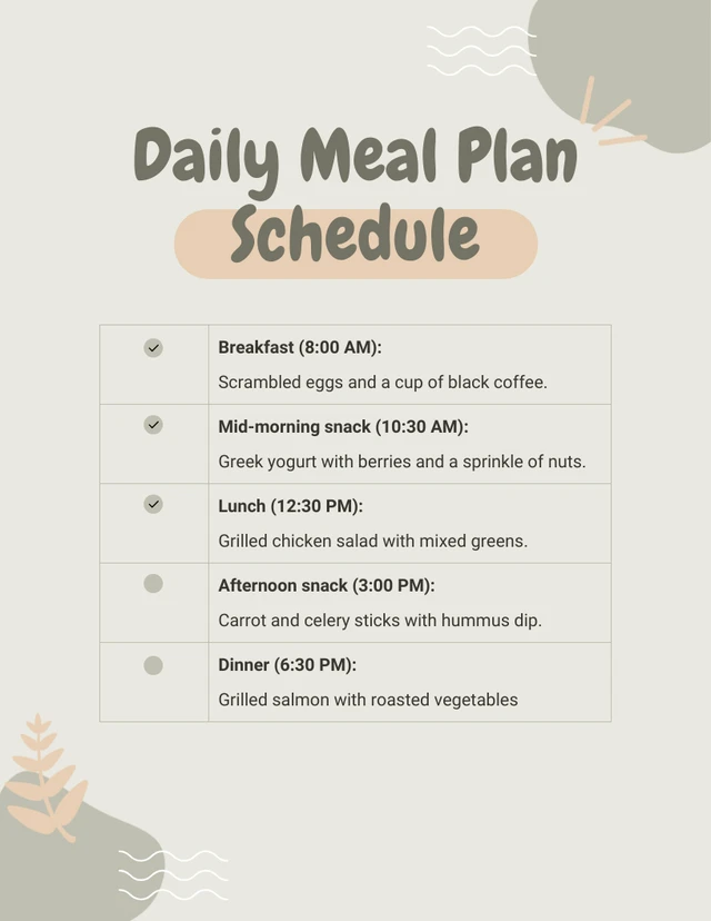 Green Sage Daily Meal Plan Schedule Template