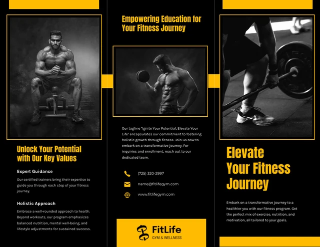 Black and Yellow Fitness Brochure - Page 1