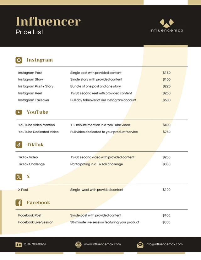 Influencer Price List Template