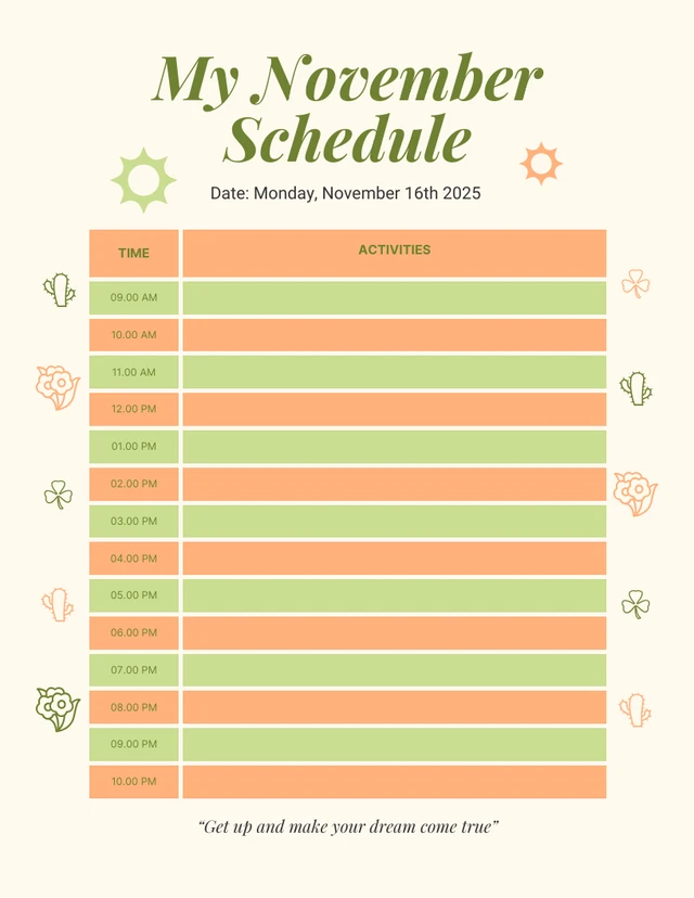 Light Green Modern Illustration My November Schedule Template