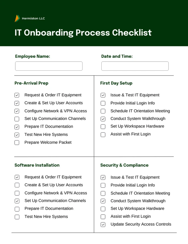 IT Onboarding Process Checklist Template