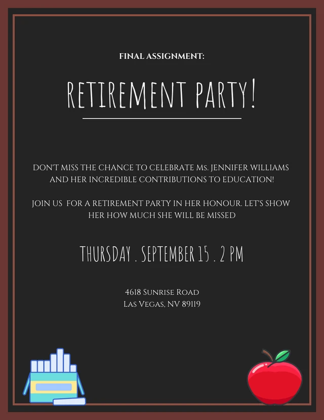 Simple Chalkboard White and Black Teacher Retirement Party Invitation Template