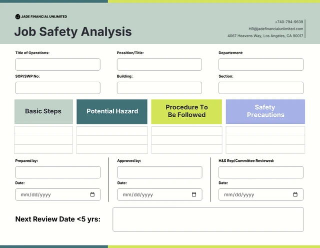 Job Safety Analysis Template