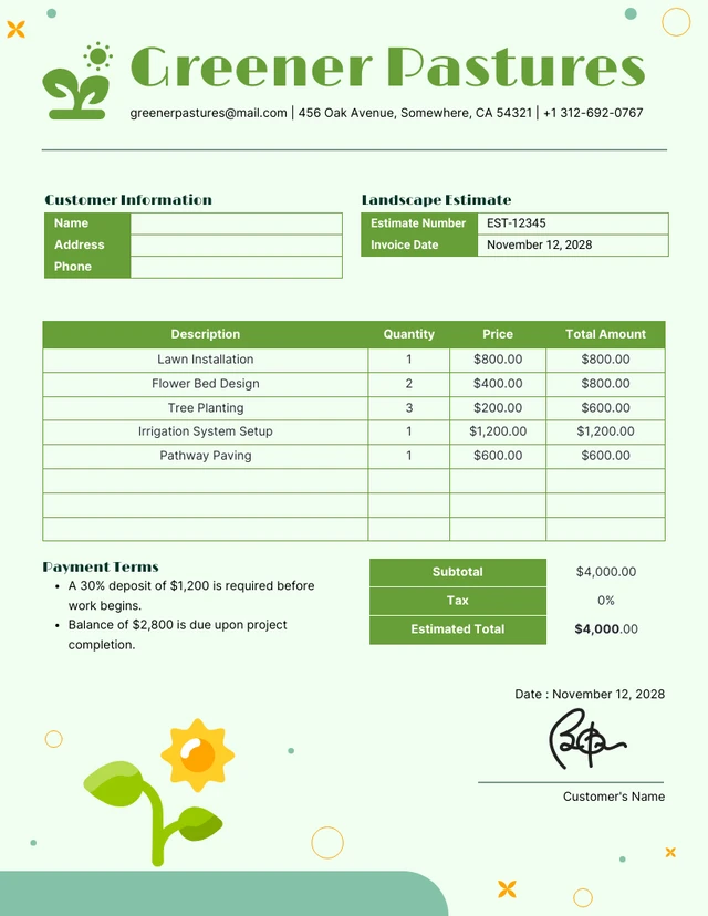 Soft Green Minimalist Landscape Estimate Template