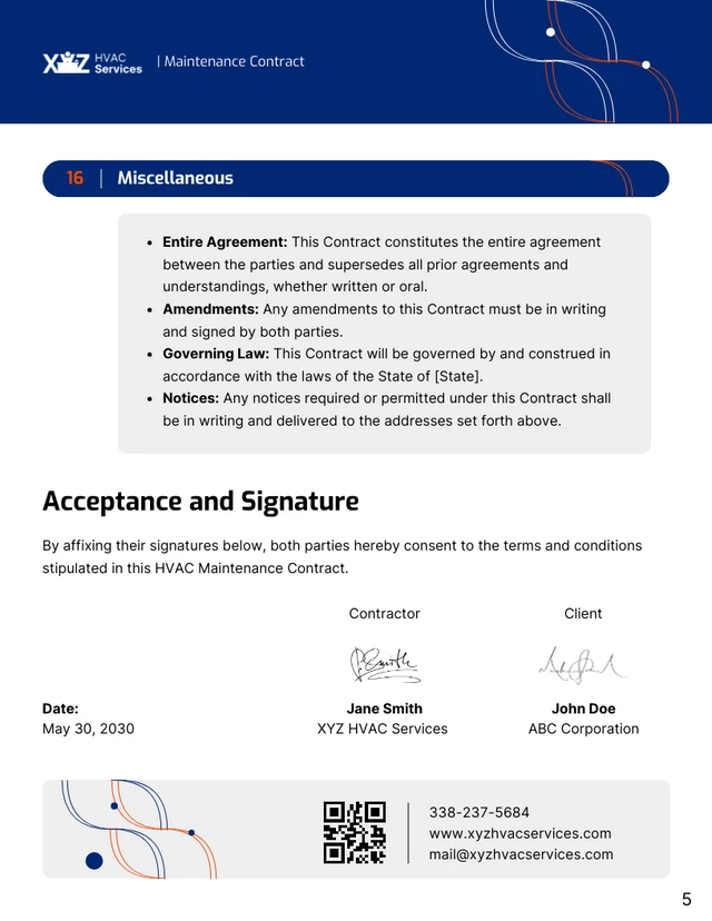 HVAC Maintenance Contract Template - Page 5