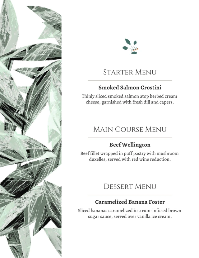 White Simple Leaves Photo Wedding Menu Template