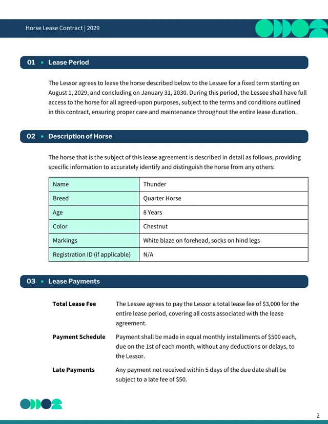 Horse Lease Contract Template - Page 2