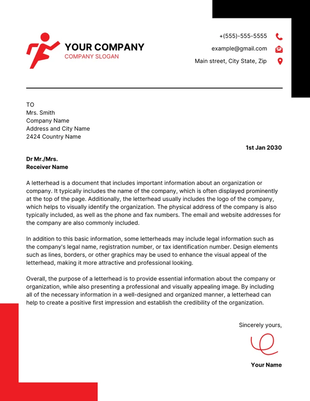 Black And Red Modern Creative Letterhead Template
