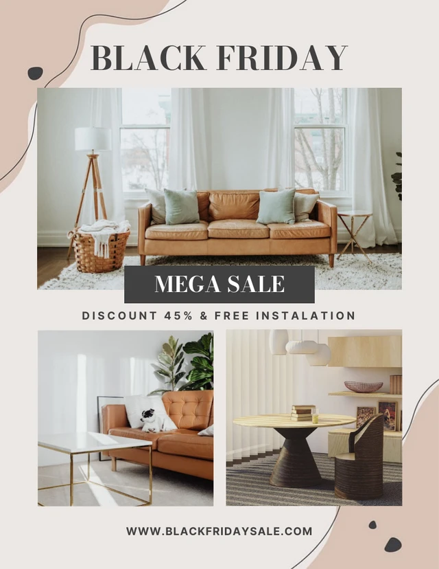 Cream Modern Playful Black Friday Interior Mega Sale Poster Template