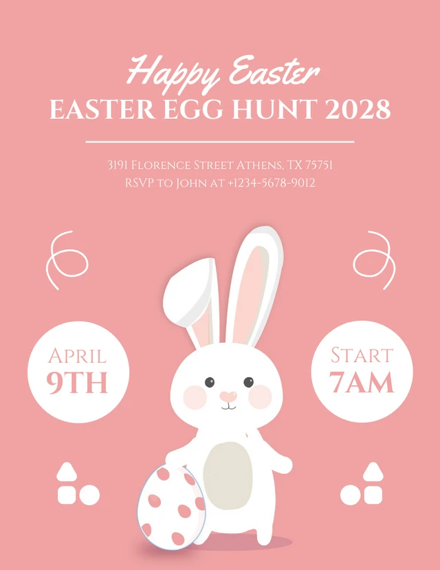 Pink Pastel Simple Illustration Happy Easter Invitation Template