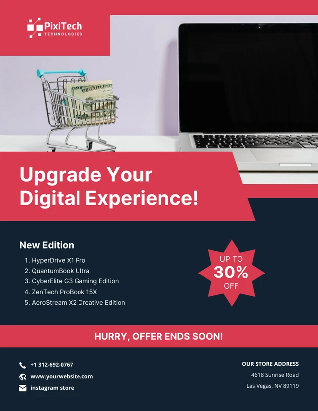 Red And Navy Blue Computer Sale Flyer Template
