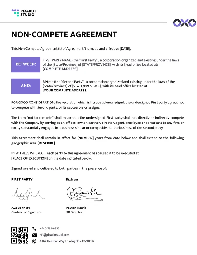 Non-Compete Agreement HR Template