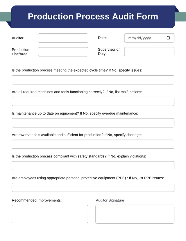 Green And Navy Minimalist Audit Form Template