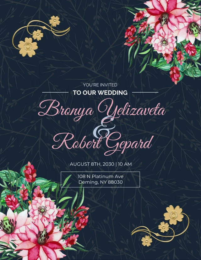 Floral Wedding Reception Invitation Template
