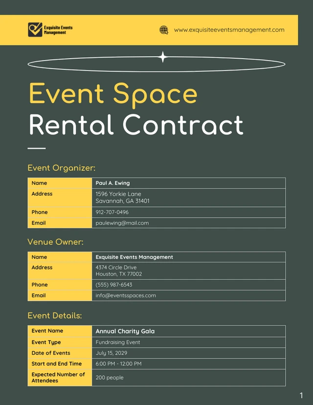 Event Space Rental Contract Template - Page 1