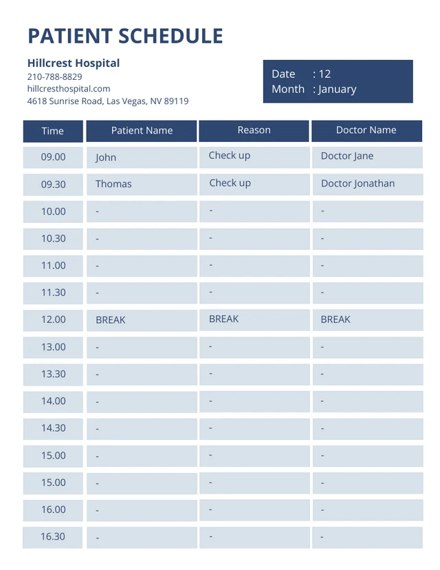 Blue Pastel Patient Schedule Template