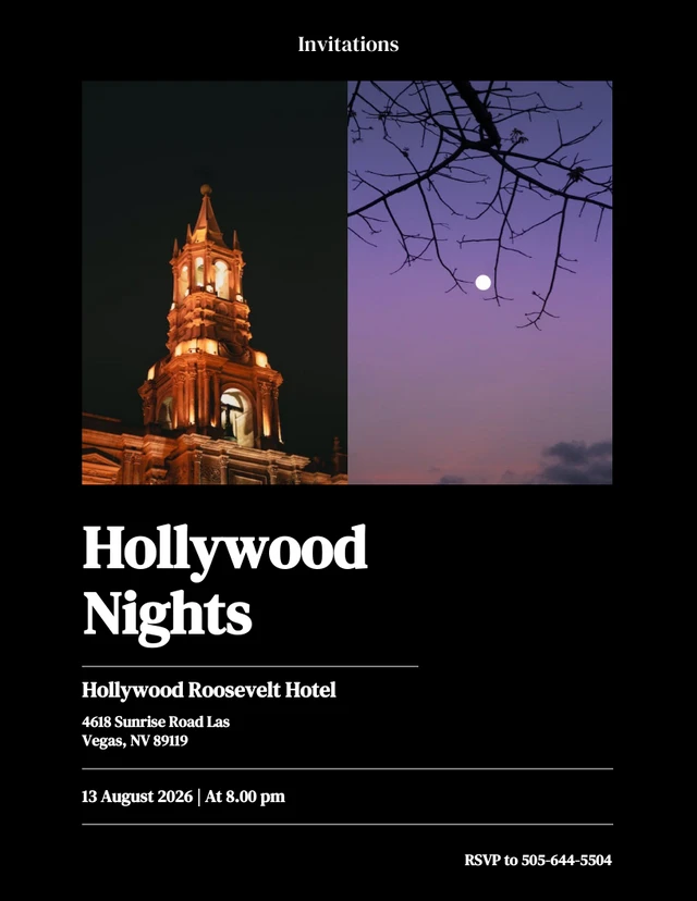 Black Night Hollywood Invitation Template