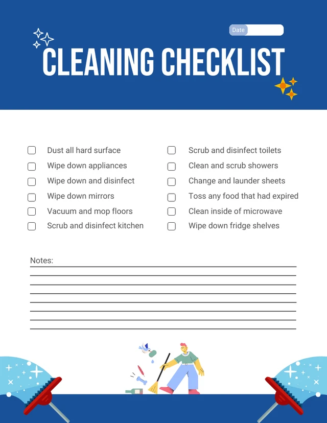 Blue And White Minimalist Cleaning Checklist Template