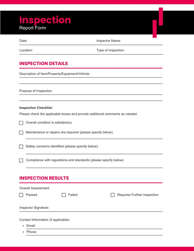 Simple White and Red Inspection Report Forms Template