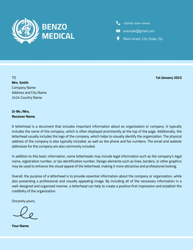 Baby Blue Simple Medical Letterhead Template
