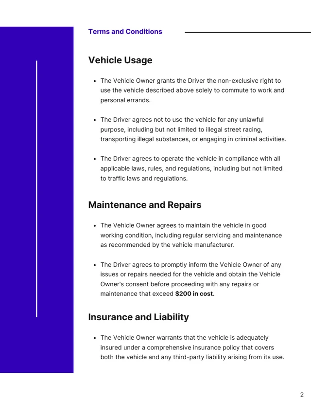 Driving Contract Template - Page 2