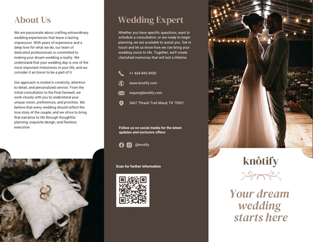 White and Brown Wedding Tri Fold Brochure - Page 1