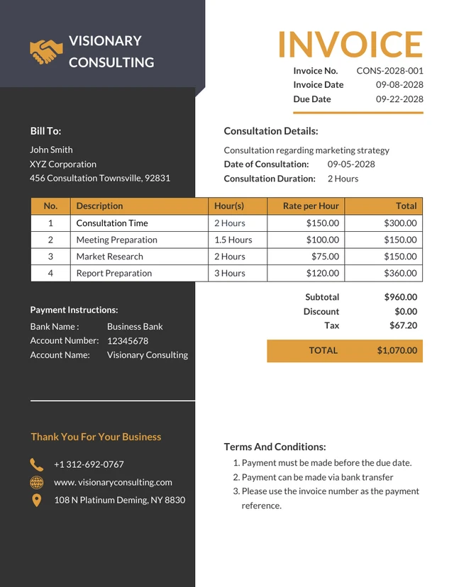 Black And Orange Professional Consultation Invoice Template