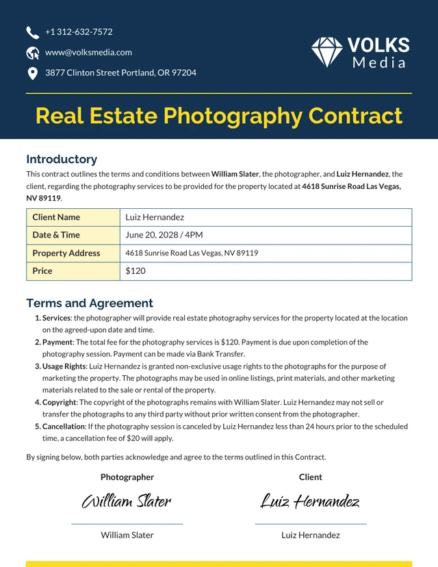 Real Estate Photography Contract Template